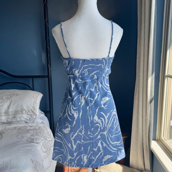 Blue and White Marble Swirl Side Cut Out Mini Party Dress - Picture 5 of 11